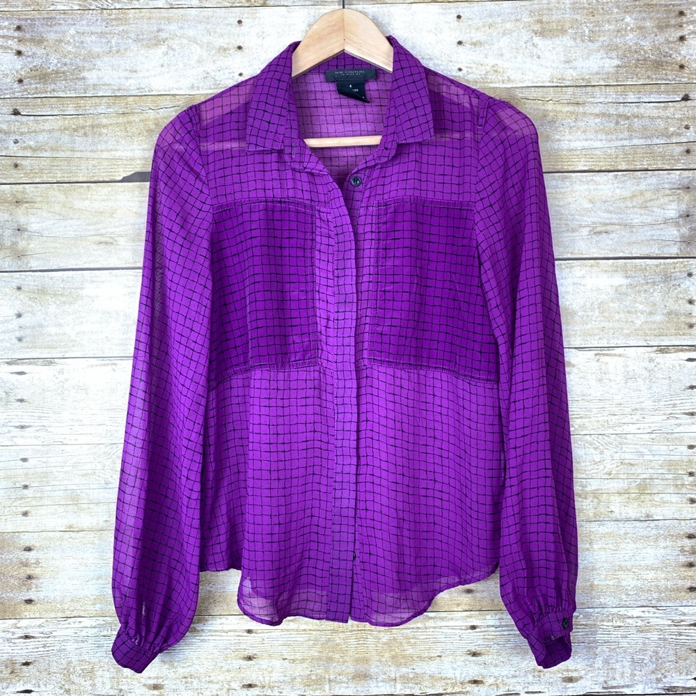 Miss Me Top Purple Sheer Buttondown Small - Picture 2 of 4